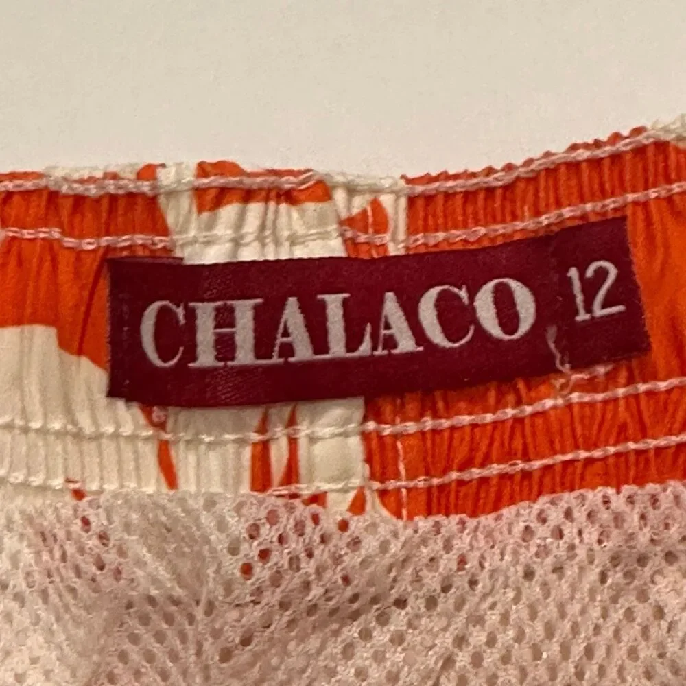 Chalaco Hibiscus Floral Swim Trunks Orange and White | Men Size 12/Medium